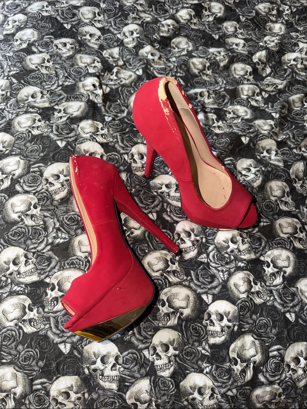 Red Peep-Toe Platform Stiletto High Heels - Women's size 8